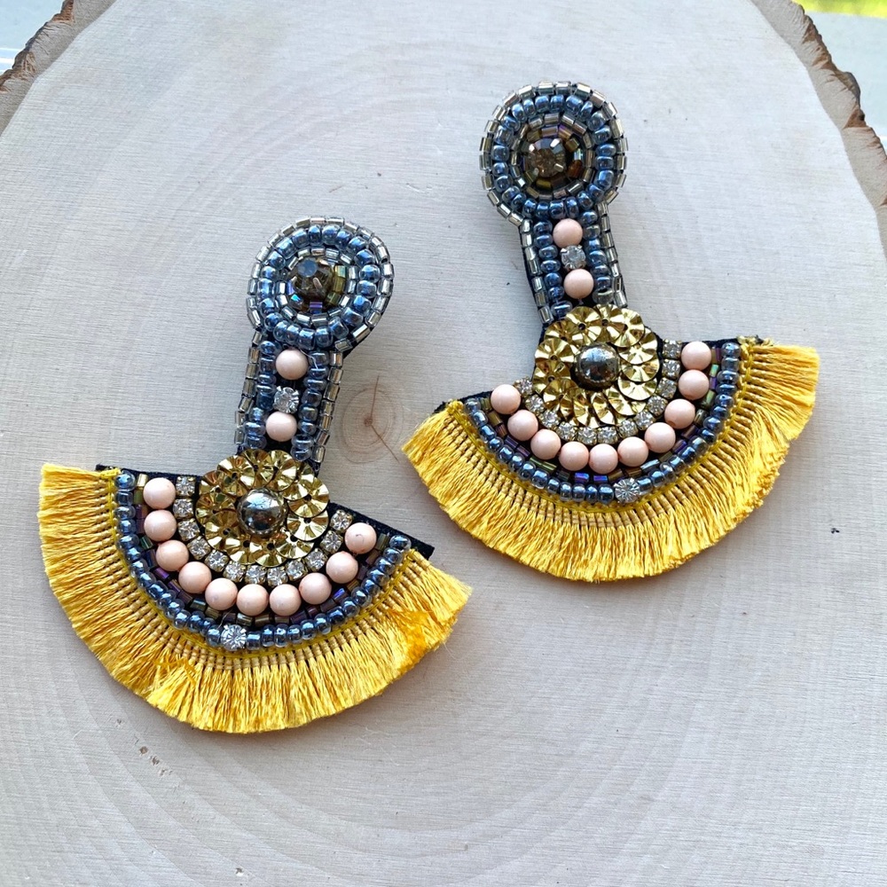 NEW Anthropologie Beaded Fringe Statement Drop Earrings